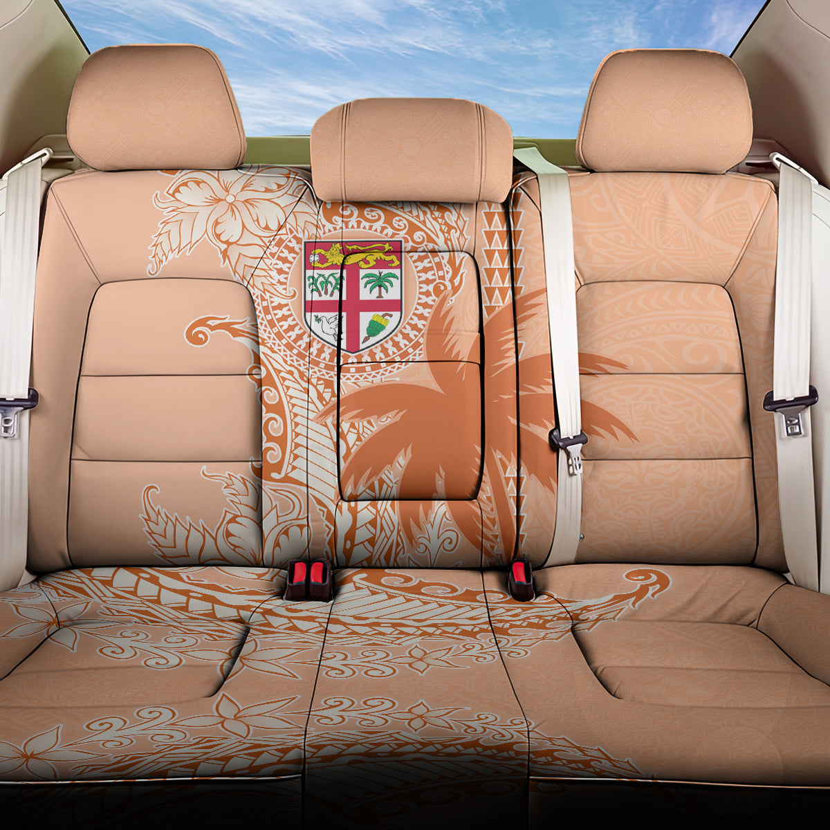 Bula Fiji Back Car Seat Cover Tropical Flower and Tapa Pattern Peach Fuzz Color LT03
