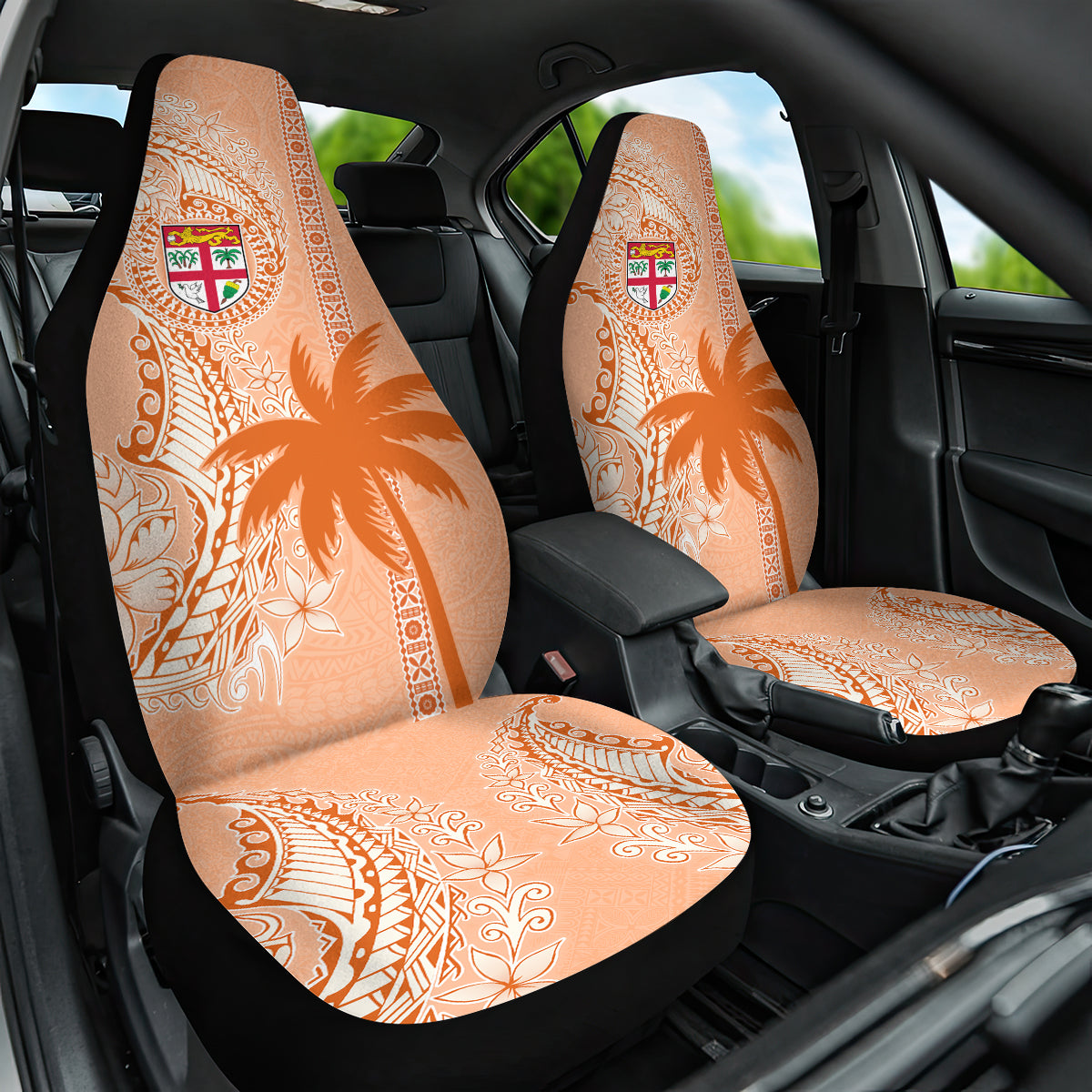 Bula Fiji Car Seat Cover Tropical Flower and Tapa Pattern Peach Fuzz Color LT03 One Size Peach Fuzz - Polynesian Pride