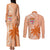 Bula Fiji Couples Matching Tank Maxi Dress and Long Sleeve Button Shirt Tropical Flower and Tapa Pattern Peach Fuzz Color LT03 - Polynesian Pride