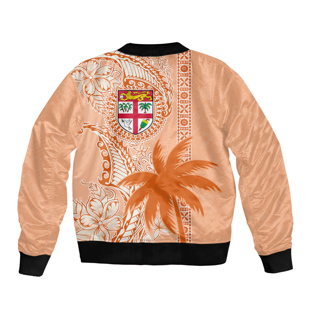 Bula Fiji Sleeve Zip Bomber Jacket Tropical Flower and Tapa Pattern Peach Fuzz Color LT03 - Polynesian Pride