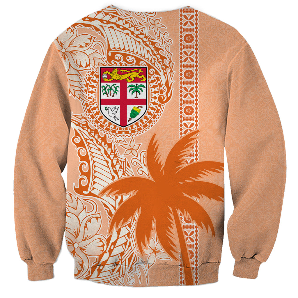 Bula Fiji Sweatshirt Tropical Flower and Tapa Pattern Peach Fuzz Color LT03 - Polynesian Pride