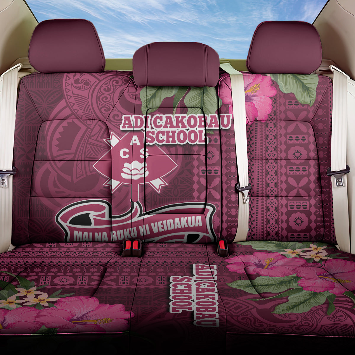 Fiji Adi Cakobau School Back Car Seat Cover Tropical Flower and Tapa Pattern LT03