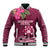Fiji Adi Cakobau School Baseball Jacket Tropical Flower and Tapa Pattern LT03 Unisex Pink - Polynesian Pride