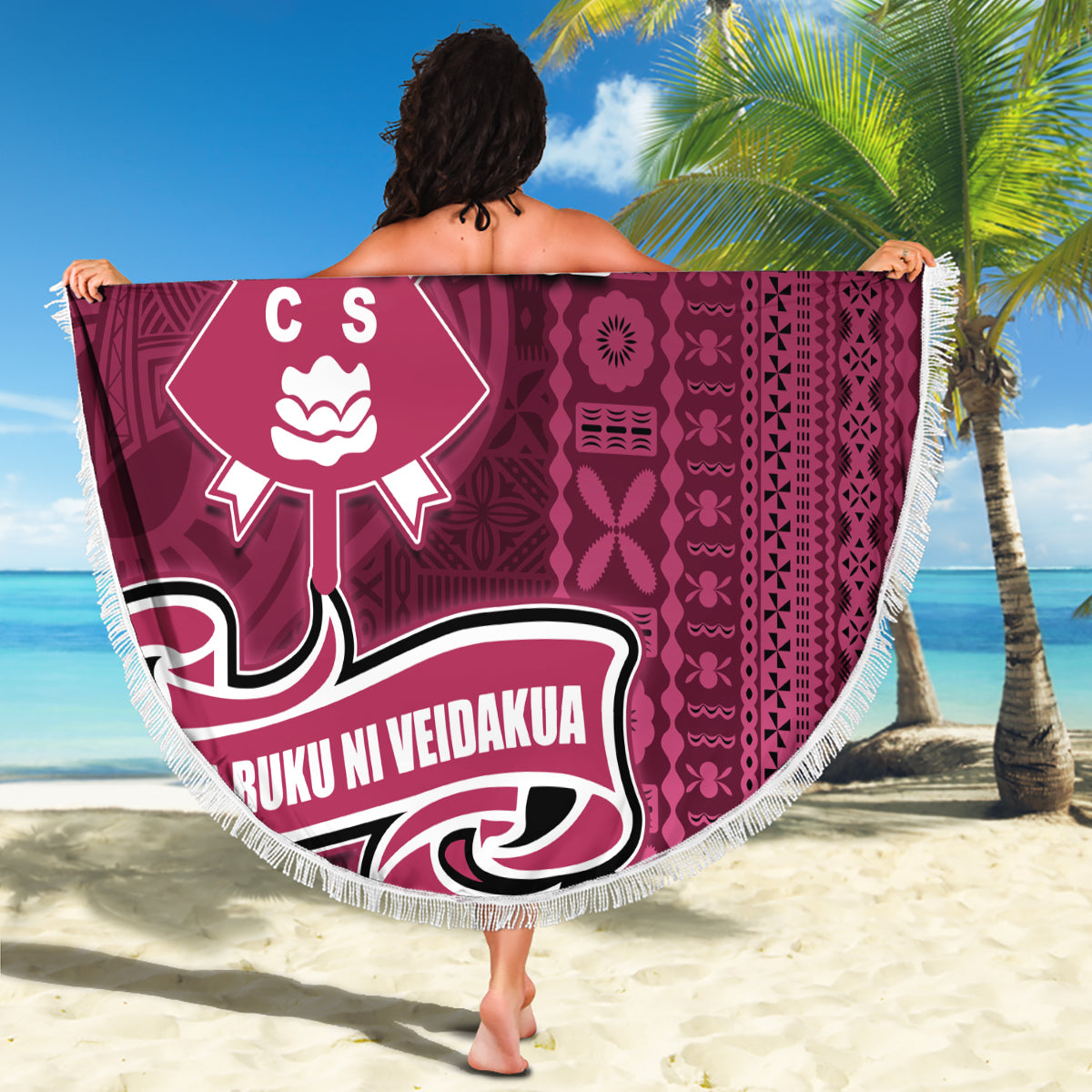 Fiji Adi Cakobau School Beach Blanket Tropical Flower and Tapa Pattern LT03 - Polynesian Pride