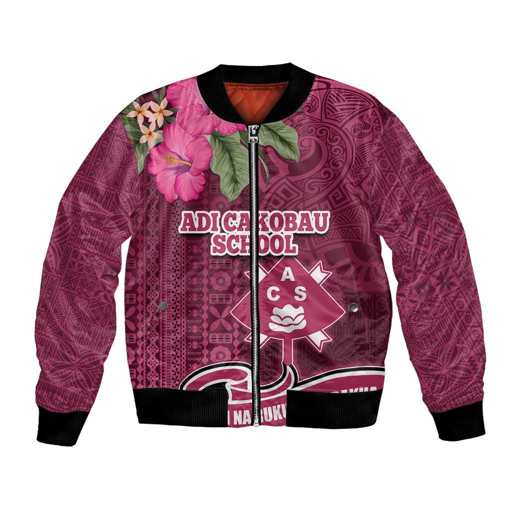 Fiji Adi Cakobau School Bomber Jacket Tropical Flower and Tapa Pattern LT03 Unisex Pink - Polynesian Pride