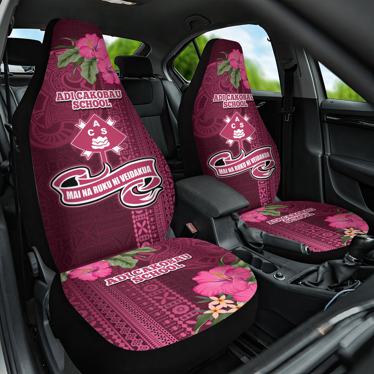 Fiji Adi Cakobau School Car Seat Cover Tropical Flower and Tapa Pattern LT03 One Size Pink - Polynesian Pride