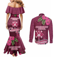 Fiji Adi Cakobau School Couples Matching Mermaid Dress and Long Sleeve Button Shirt Tropical Flower and Tapa Pattern LT03 - Polynesian Pride