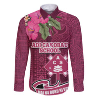 Fiji Adi Cakobau School Family Matching Long Sleeve Bodycon Dress and Hawaiian Shirt Tropical Flower and Tapa Pattern LT03 Dad's Shirt - Long Sleeve Pink - Polynesian Pride