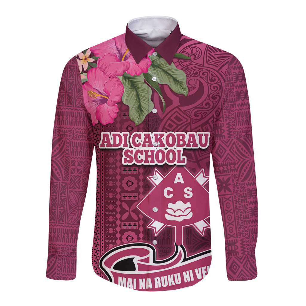 Fiji Adi Cakobau School Long Sleeve Button Shirt Tropical Flower and Tapa Pattern LT03 Unisex Pink - Polynesian Pride