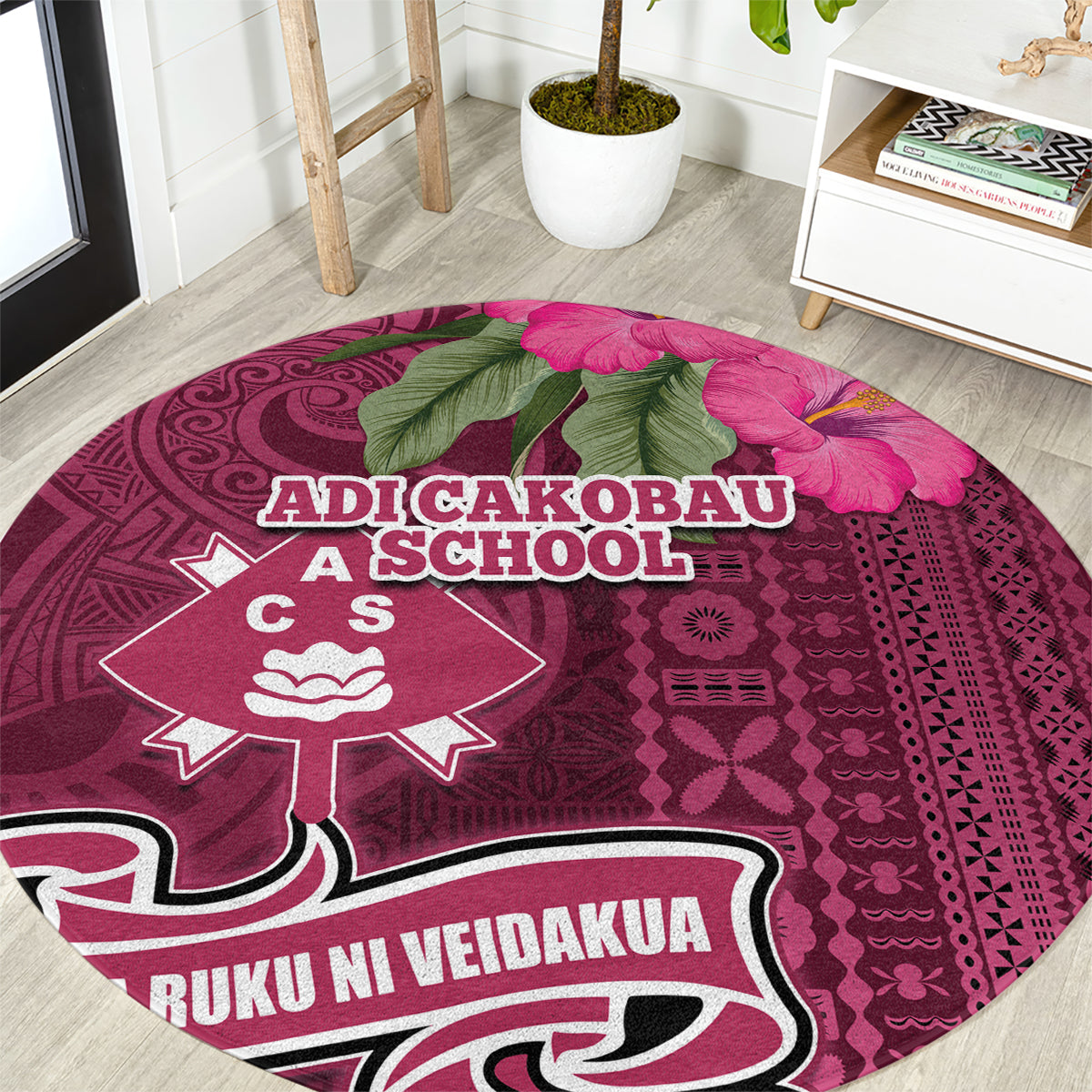 Fiji Adi Cakobau School Round Carpet Tropical Flower and Tapa Pattern LT03 Pink - Polynesian Pride