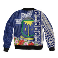 Fiji Natabua High School Bomber Jacket Tropical Flower and Tapa Pattern Blue Style LT03 - Polynesian Pride