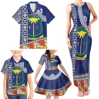 Fiji Natabua High School Family Matching Tank Maxi Dress and Hawaiian Shirt Tropical Flower and Tapa Pattern Blue Style LT03 - Polynesian Pride