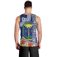 Fiji Natabua High School Men Tank Top Tropical Flower and Tapa Pattern Blue Style LT03 - Polynesian Pride
