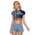 Fiji Natabua High School Raglan Cropped T Shirt Tropical Flower and Tapa Pattern Blue Style LT03 Female Blue - Polynesian Pride