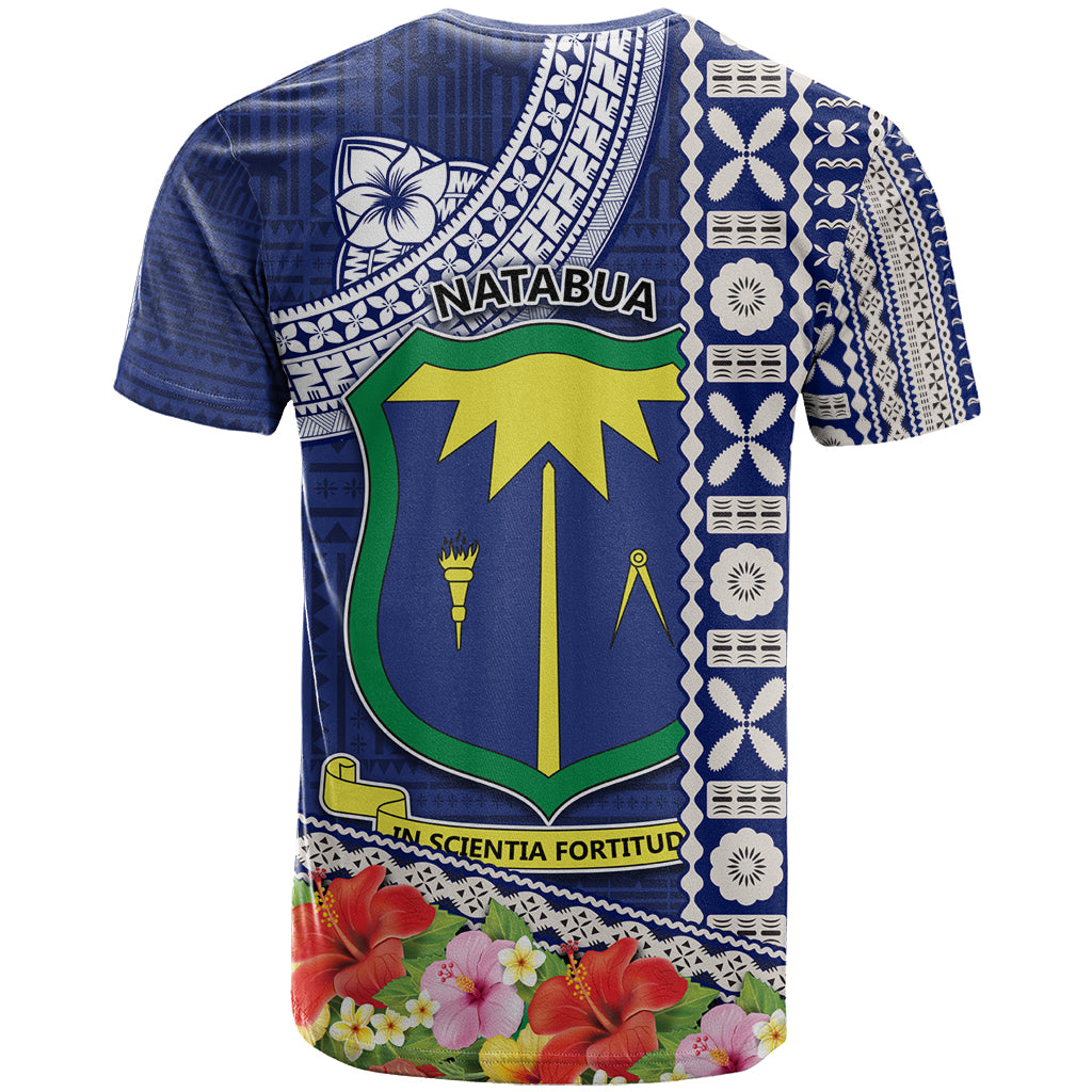 Fiji Natabua High School T Shirt Tropical Flower and Tapa Pattern Blue Style LT03 - Polynesian Pride