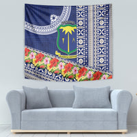 Fiji Natabua High School Tapestry Tropical Flower and Tapa Pattern Blue Style LT03 - Polynesian Pride