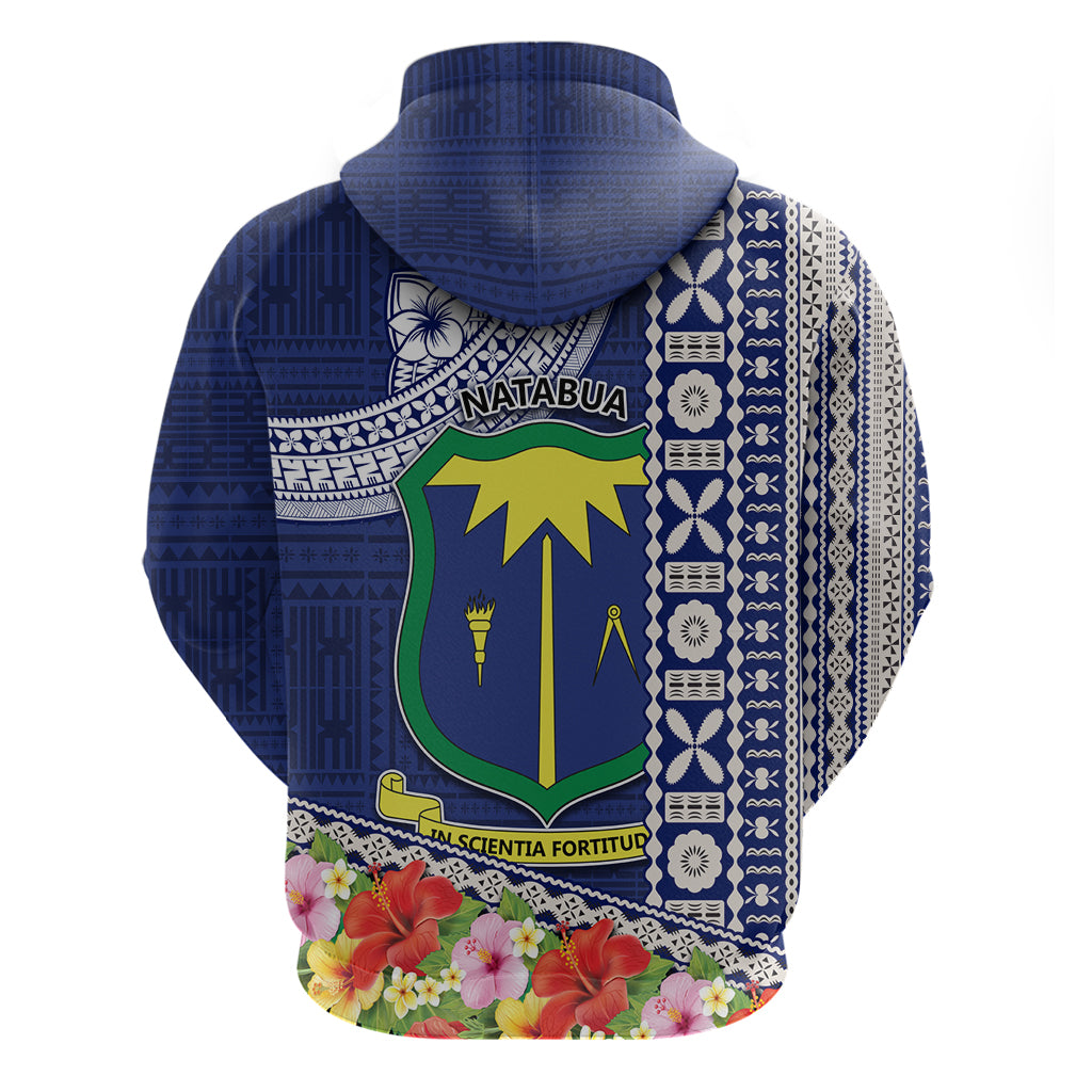 Fiji Natabua High School Zip Hoodie Tropical Flower and Tapa Pattern Blue Style LT03 - Polynesian Pride