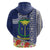 Fiji Natabua High School Zip Hoodie Tropical Flower and Tapa Pattern Blue Style LT03 - Polynesian Pride