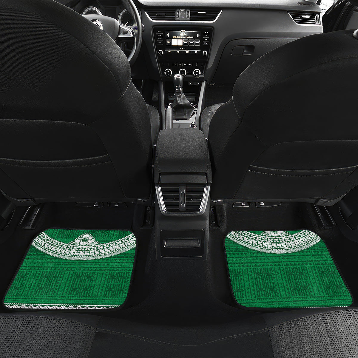 Fiji Natabua High School Car Mats Tropical Flower and Tapa Pattern Green Style LT03 - Polynesian Pride