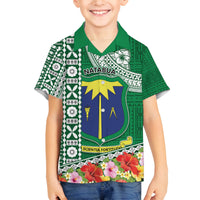 Fiji Natabua High School Family Matching Long Sleeve Bodycon Dress and Hawaiian Shirt Tropical Flower and Tapa Pattern Green Style LT03 Son's Shirt Green - Polynesian Pride
