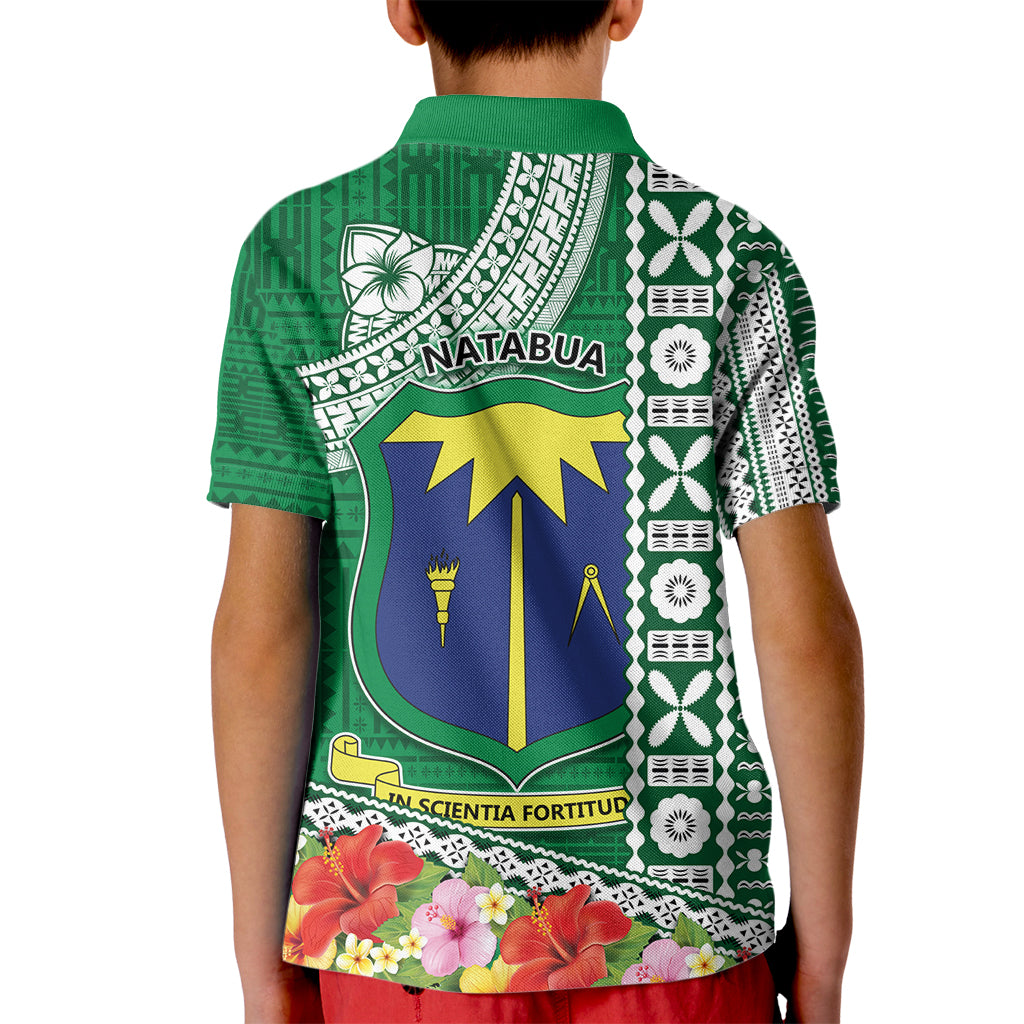 Fiji Natabua High School Kid Polo Shirt Tropical Flower and Tapa Pattern Green Style LT03 - Polynesian Pride