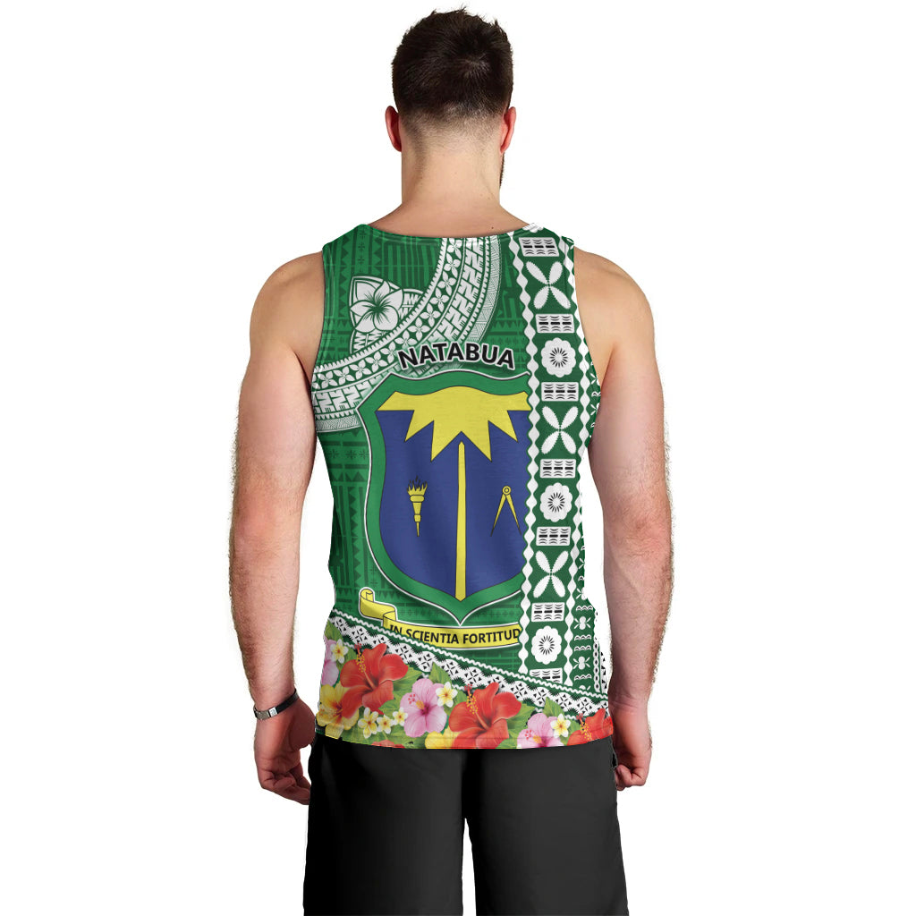 Fiji Natabua High School Men Tank Top Tropical Flower and Tapa Pattern Green Style LT03 - Polynesian Pride