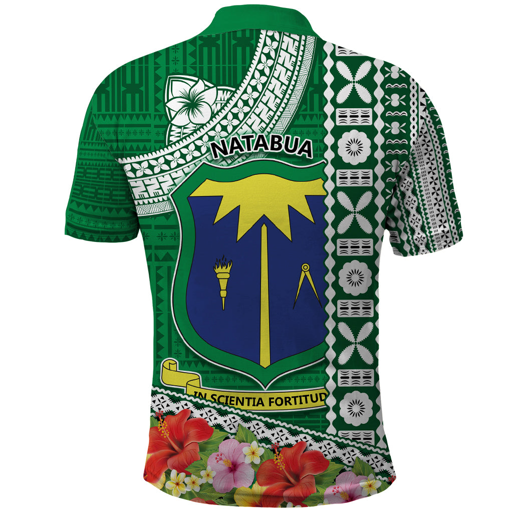 Fiji Natabua High School Polo Shirt Tropical Flower and Tapa Pattern Green Style LT03 - Polynesian Pride