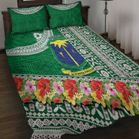 Fiji Natabua High School Quilt Bed Set Tropical Flower and Tapa Pattern Green Style LT03 - Polynesian Pride