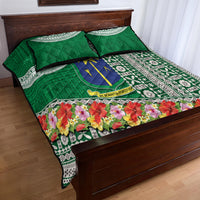 Fiji Natabua High School Quilt Bed Set Tropical Flower and Tapa Pattern Green Style LT03 - Polynesian Pride