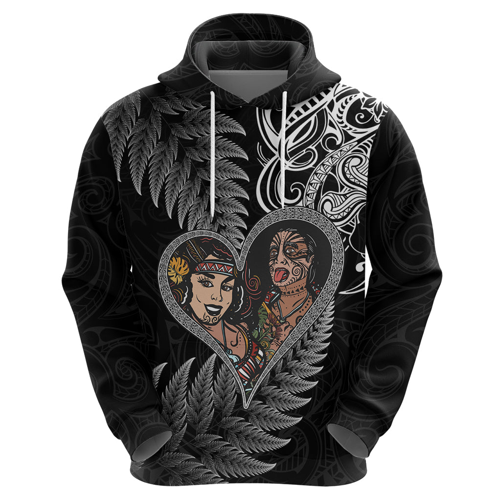 New Zealand Valentine Day Zip Hoodie Aotearoa Warrior and Woman Love Heart Silver Fern Koru LT03 - Polynesian Pride