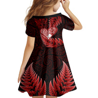 New Zealand Valentine Day Family Matching Off Shoulder Short Dress and Hawaiian Shirt Aotearoa Warrior and Woman Love Story Silver Fern Koru Red Style LT03 - Polynesian Pride