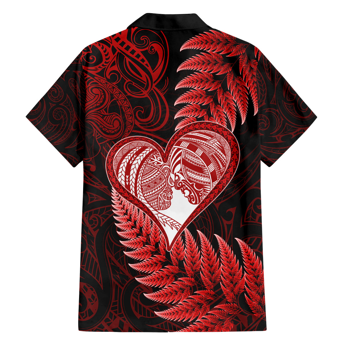 New Zealand Valentine Day Family Matching Off Shoulder Short Dress and Hawaiian Shirt Aotearoa Warrior and Woman Love Story Silver Fern Koru Red Style LT03 - Polynesian Pride