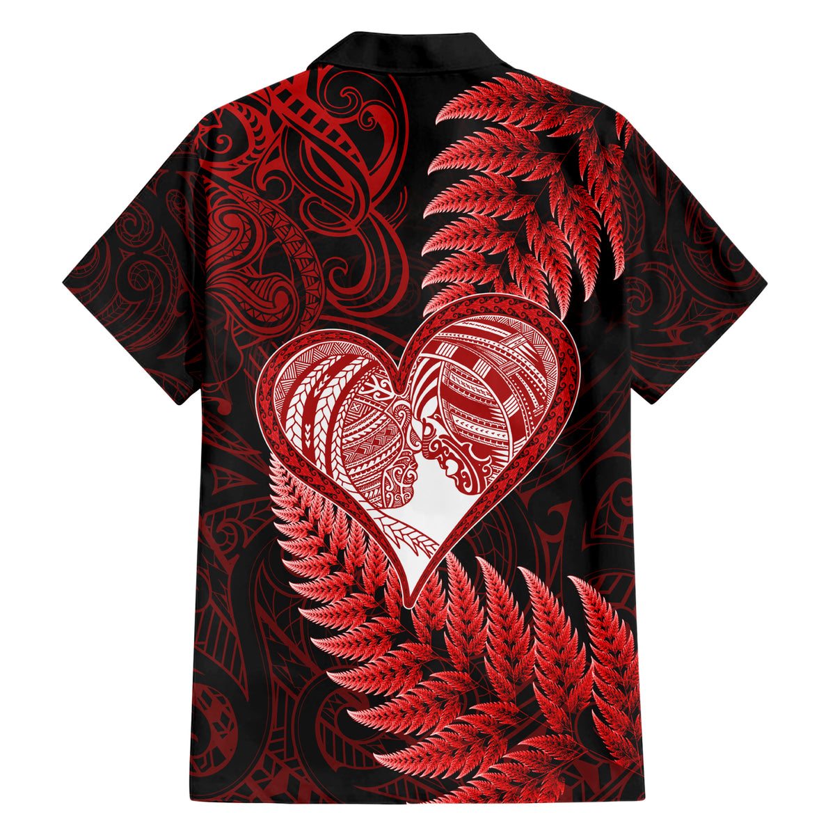 New Zealand Valentine Day Hawaiian Shirt Aotearoa Warrior and Woman Love Story Silver Fern Koru Red Style LT03 - Polynesian Pride