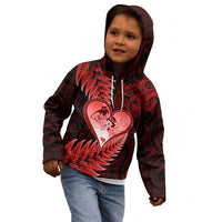 New Zealand Valentine Day Kid Hoodie Aotearoa Warrior and Woman Love Story Silver Fern Koru Red Style LT03 - Polynesian Pride
