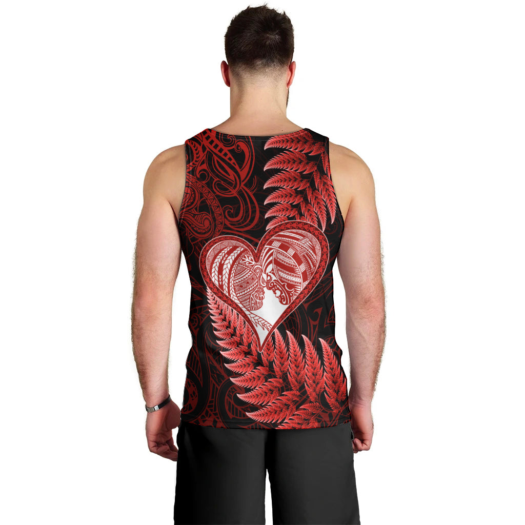 New Zealand Valentine Day Men Tank Top Aotearoa Warrior and Woman Love Story Silver Fern Koru Red Style LT03 - Polynesian Pride