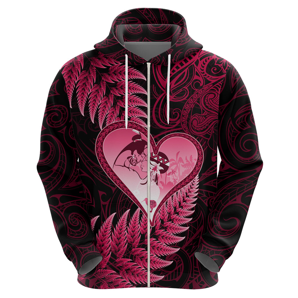 New Zealand Valentine Day Hoodie Aotearoa Warrior Love Story Silver Fern Koru Pink Style LT03 - Polynesian Pride