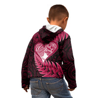 New Zealand Valentine Day Kid Hoodie Aotearoa Warrior Love Story Silver Fern Koru Pink Style LT03 - Polynesian Pride