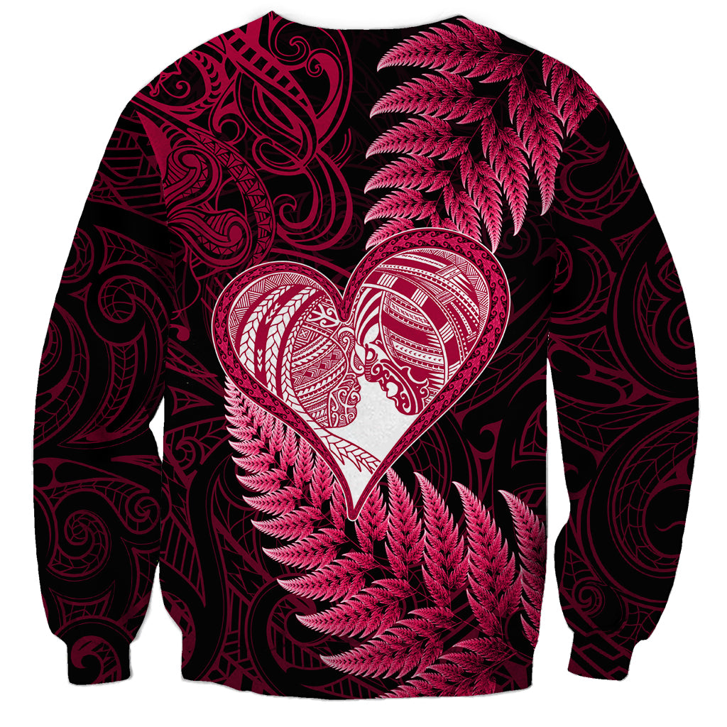 New Zealand Valentine Day Sweatshirt Aotearoa Warrior Love Story Silver Fern Koru Pink Style LT03 - Polynesian Pride
