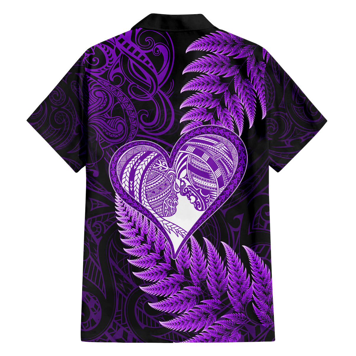 New Zealand Valentine Day Family Matching Off Shoulder Long Sleeve Dress and Hawaiian Shirt Aotearoa Warrior Love Story Silver Fern Koru Purple Style LT03 - Polynesian Pride