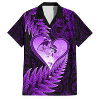 New Zealand Valentine Day Family Matching Tank Maxi Dress and Hawaiian Shirt Aotearoa Warrior Love Story Silver Fern Koru Purple Style LT03 Dad's Shirt - Short Sleeve Purple - Polynesian Pride