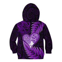 New Zealand Valentine Day Kid Hoodie Aotearoa Warrior Love Story Silver Fern Koru Purple Style LT03 - Polynesian Pride