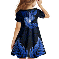 New Zealand Valentine Day Family Matching Off Shoulder Long Sleeve Dress and Hawaiian Shirt Aotearoa Warrior Love Story Silver Fern Koru Blue Style LT03 - Polynesian Pride