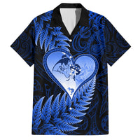 New Zealand Valentine Day Family Matching Puletasi and Hawaiian Shirt Aotearoa Warrior Love Story Silver Fern Koru Blue Style LT03 Dad's Shirt - Short Sleeve Blue - Polynesian Pride