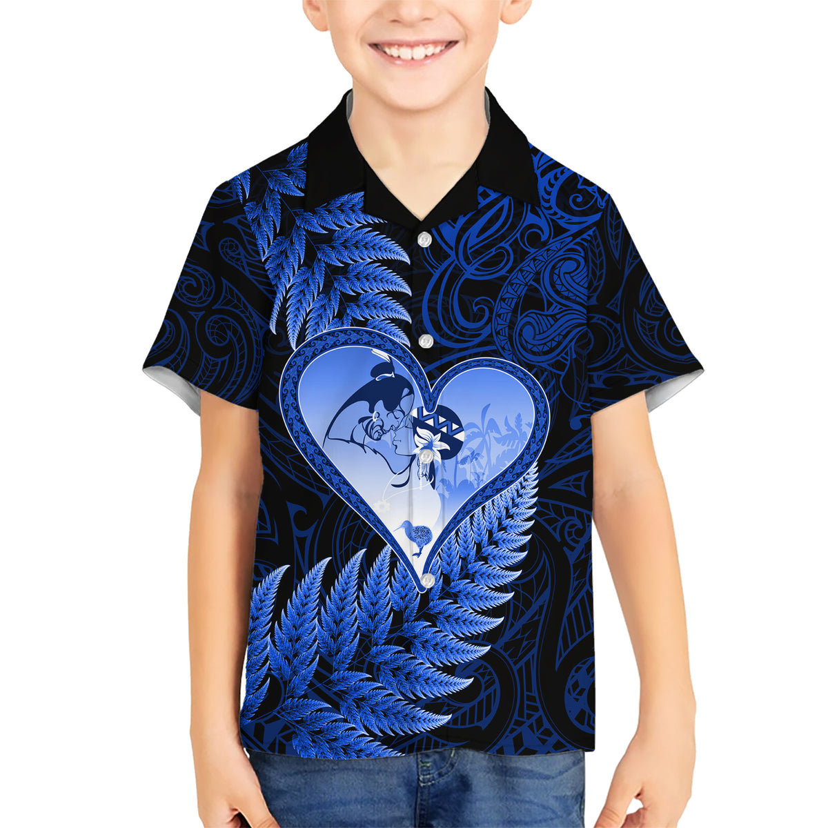 New Zealand Valentine Day Hawaiian Shirt Aotearoa Warrior Love Story Silver Fern Koru Blue Style LT03 - Polynesian Pride