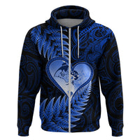 New Zealand Valentine Day Hoodie Aotearoa Warrior Love Story Silver Fern Koru Blue Style LT03 Zip Hoodie Blue - Polynesian Pride