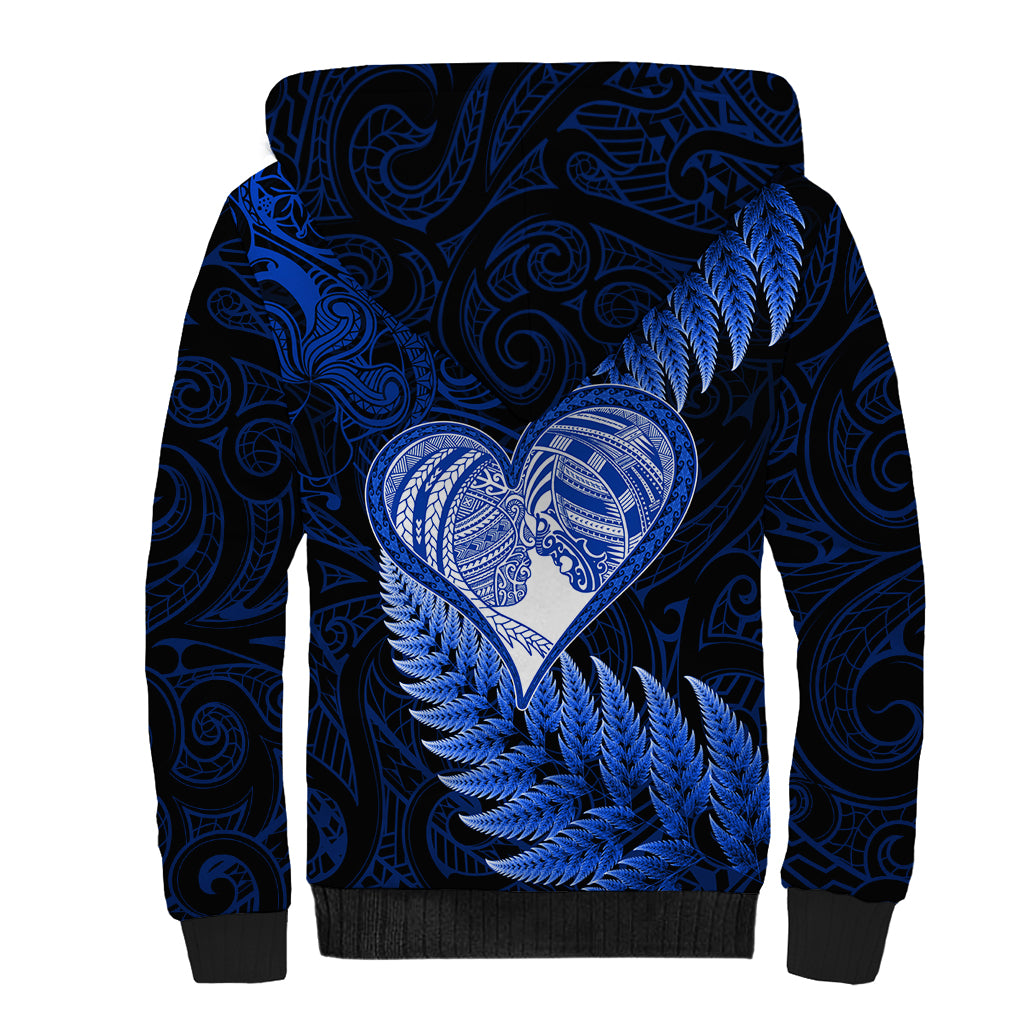 New Zealand Valentine Day Sherpa Hoodie Aotearoa Warrior Love Story Silver Fern Koru Blue Style LT03 - Polynesian Pride