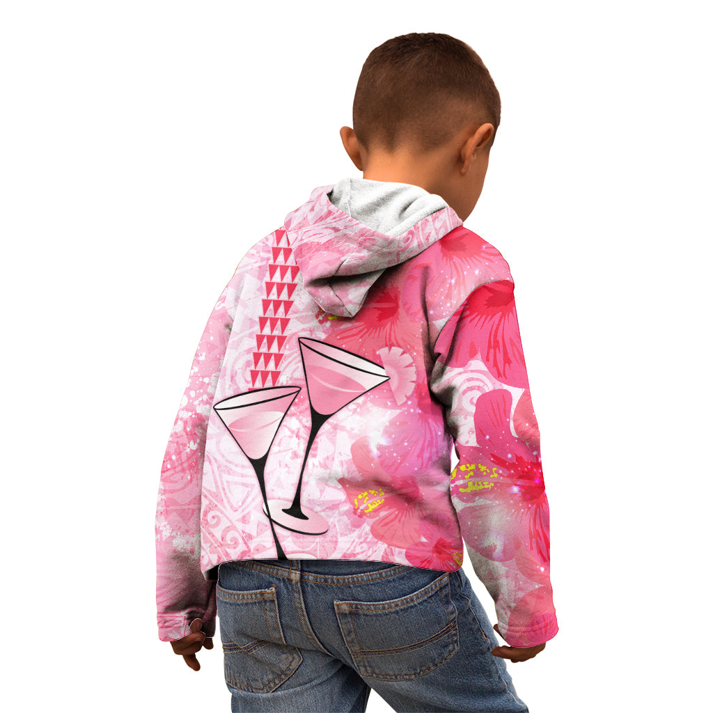 Hawaiian Cocktail Valentine Day Kid Hoodie Hibiscus Kakau Pattern Pink Version LT03 - Polynesian Pride