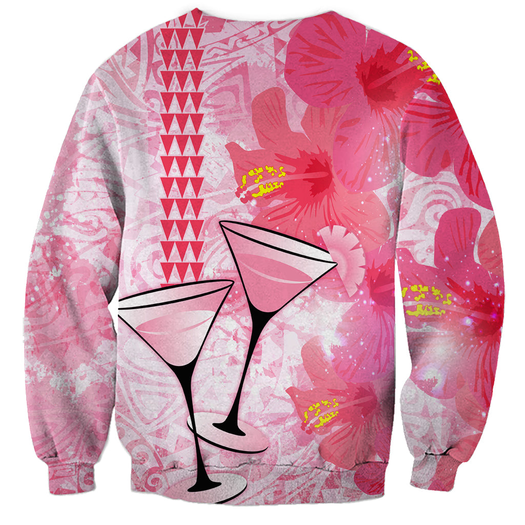 Hawaiian Cocktail Valentine Day Sweatshirt Hibiscus Kakau Pattern Pink Version LT03 - Polynesian Pride