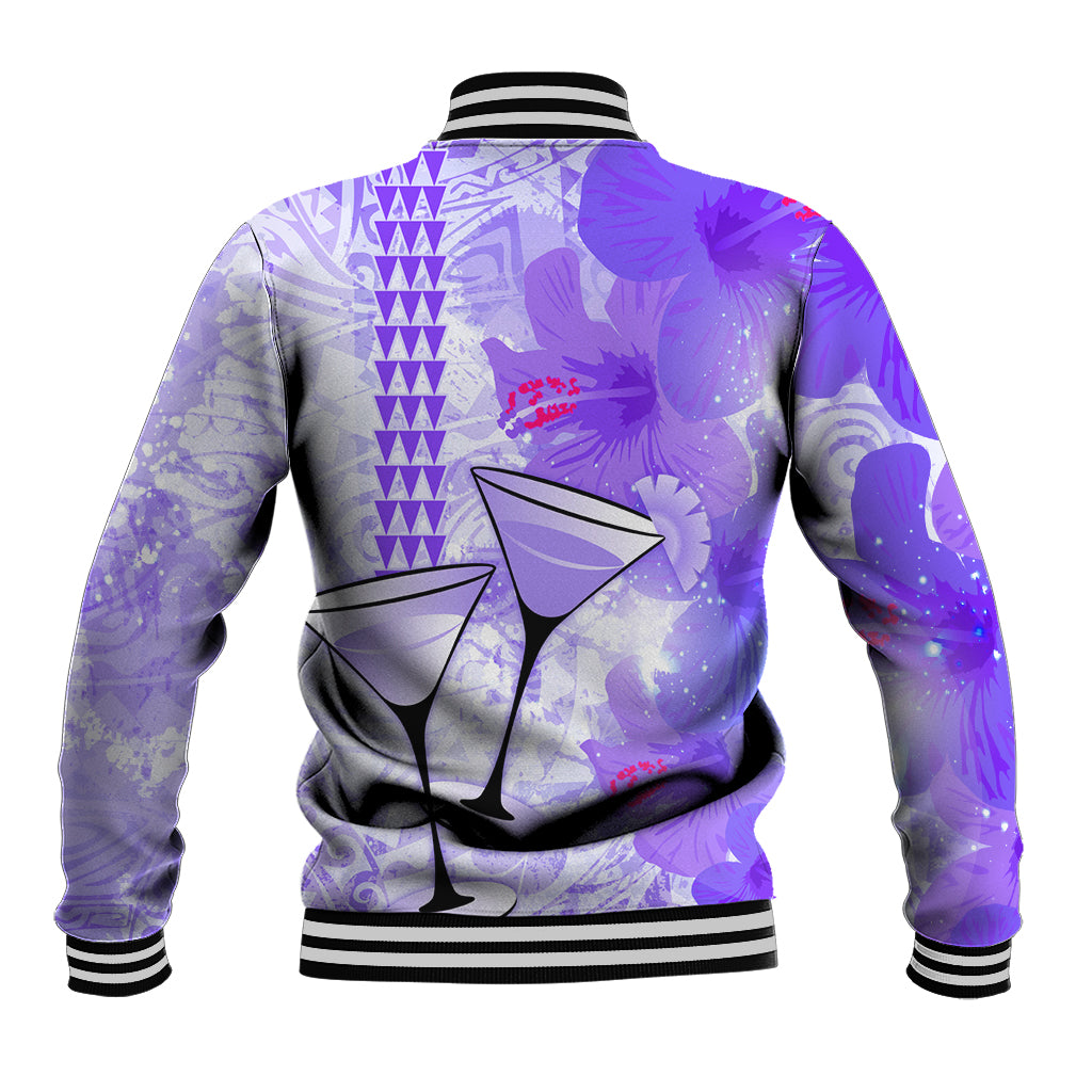Hawaiian Cocktail Valentine Day Baseball Jacket Hibiscus Kakau Pattern Purple Version LT03 - Polynesian Pride