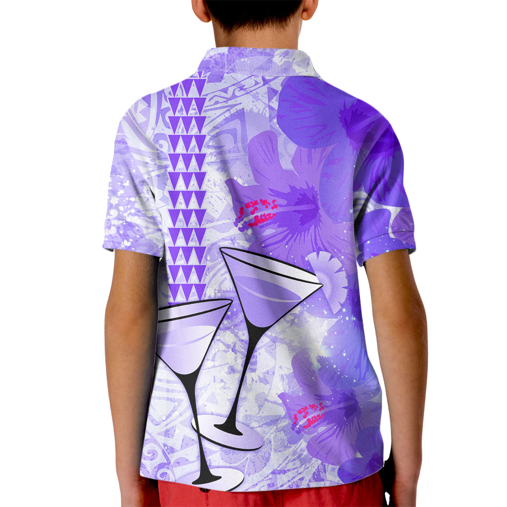 Hawaiian Cocktail Valentine Day Kid Polo Shirt Hibiscus Kakau Pattern Purple Version LT03 - Polynesian Pride